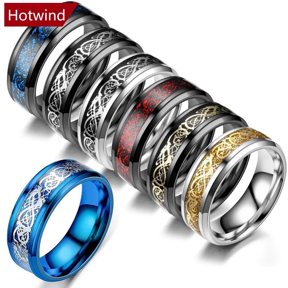 HOTWIND 8mm Stainless Steel Titanium Ring Celtic Dragon Rings 7 Colors ...