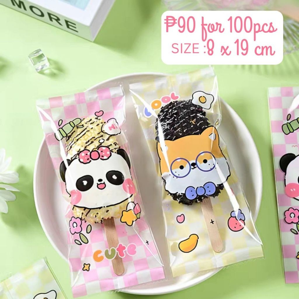 FP3055 (100pcs) 8x19 CM Ice Cream Panda Fox Cute Plastic Bag for Seal ...
