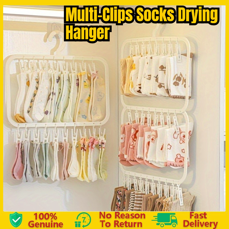 Multi-Clips Socks Drying Hanger, Hanging Drying Rack For Socks ...