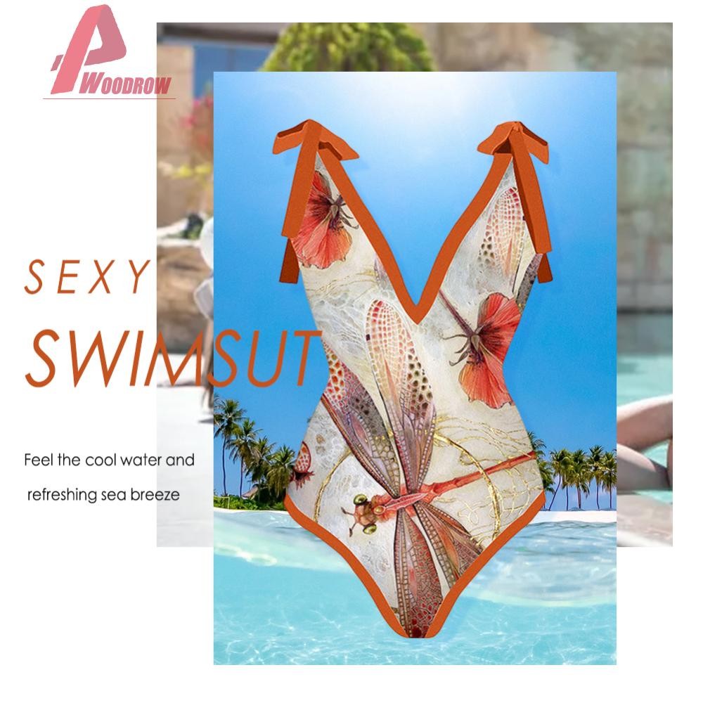 Bow Solid Color Beach Girl One-Piece Swimsuit