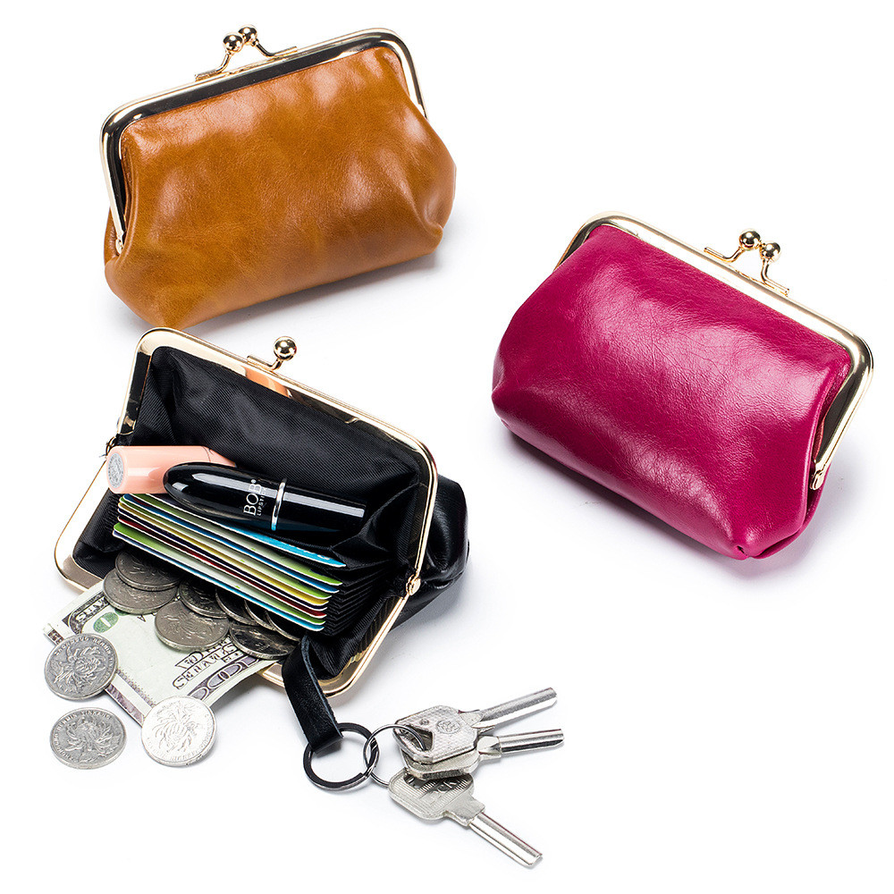 2025 Cowhide Mini Coin Purses Women's Kiss Lock Small Wallets Genuine ...