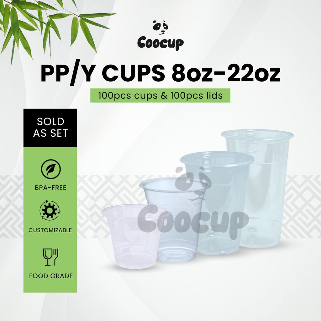 Y cup PP Cup 95 MM 100 pcs with LID / Plastic Cups/Milk Tea Cups/ Boba ...