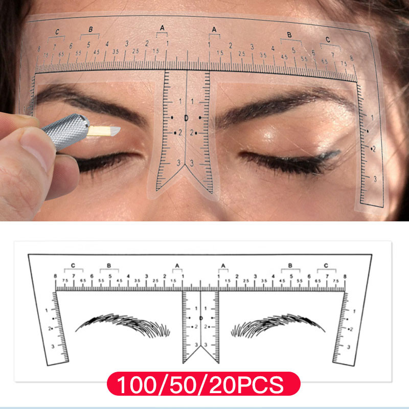 100/50/20pcs Disposable Tattoo Eyebrow Ruler Sticker with Brow Shape ...