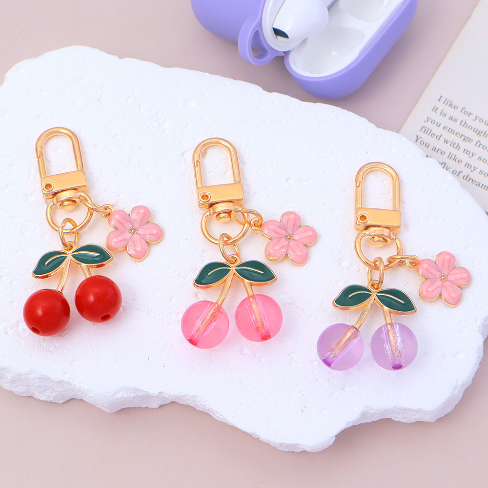 Sweet Transparent Cherry Keychain Cute Fruit Flower Key Ring Women Girl ...
