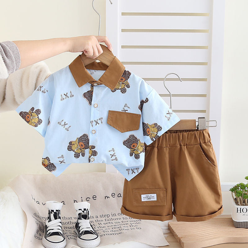 Summer Children Clothes Suit Children Boys Printe Bear Polo Shirt