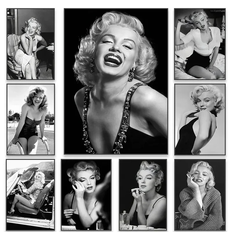 Marilyn Monroe Black and White Poster Classic Wall Art Canvas Print for ...