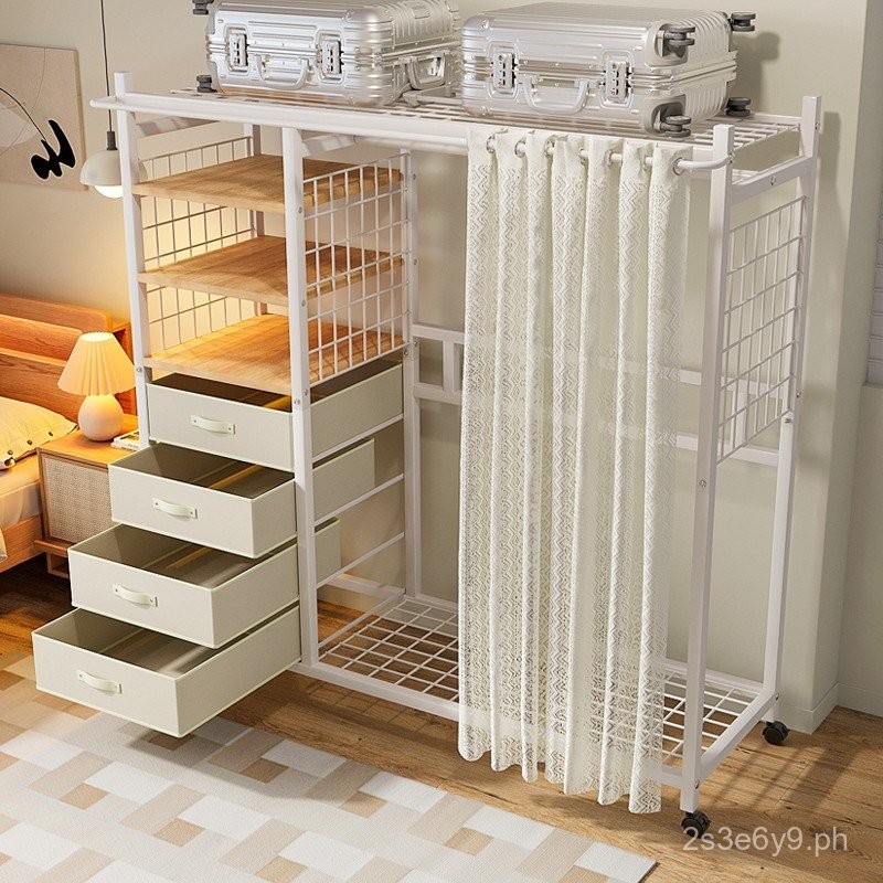 7T Simple Wardrobe Home Bedroom Floor Storage Coat Rack with Drawer ...