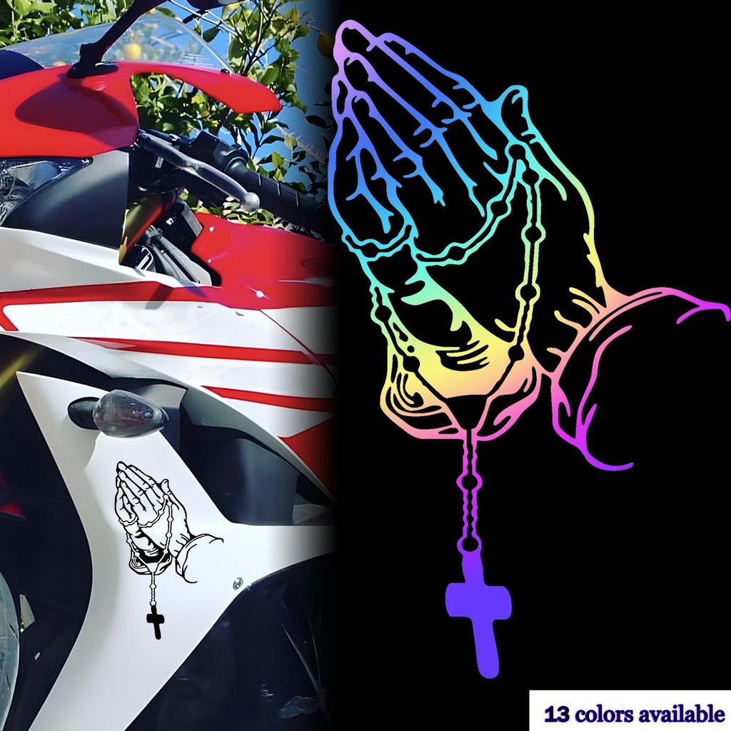 Personalized Rosary Sticker for Helmet - Praying Hands Decal, Buddhist ...