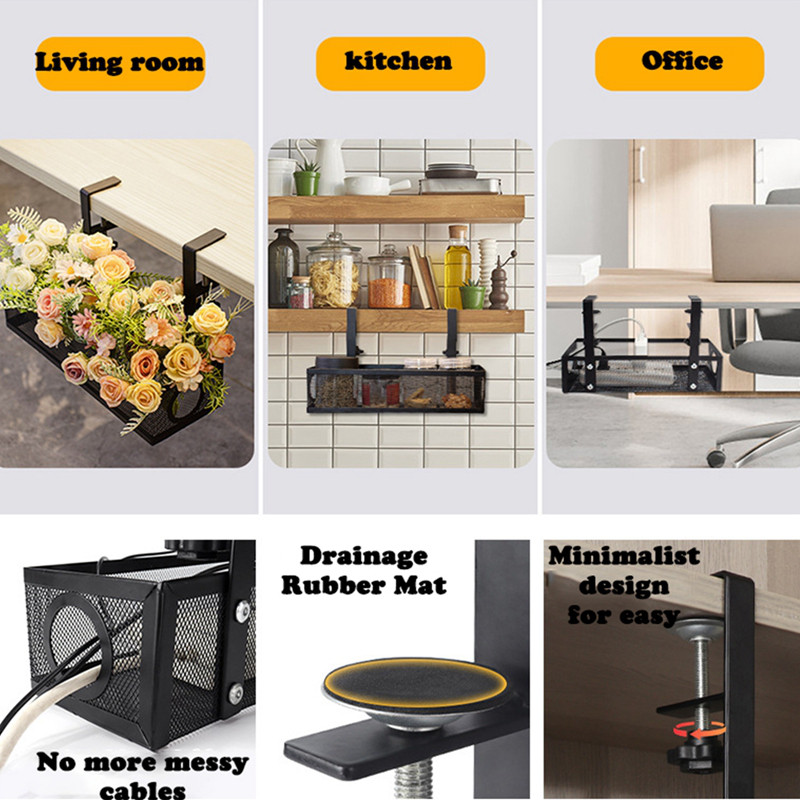 Open Under-Desk Storage Basket Punch-Free Rack Space Saving Adjustable ...