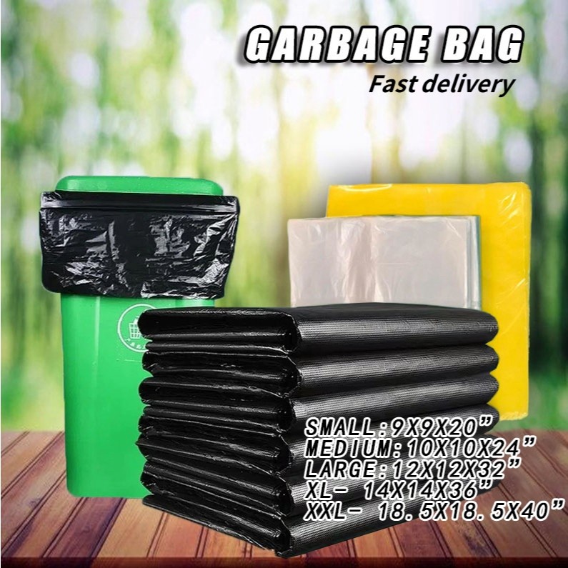 (S, M, L, XL)100 pcs Trash Bag BLACK Disposable Thick plastic garbage ...
