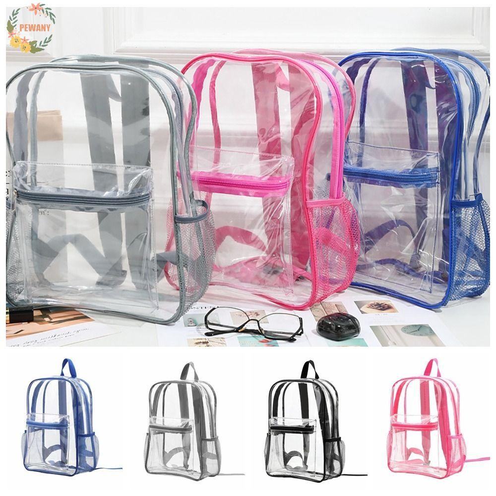 MIRLEWAIY Clear PVC Backpack - Waterproof Large See-Through School Bag With Mesh Pockets