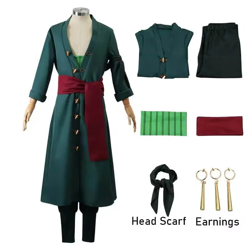 Roronoas Cosplay Costume Anime Kimono Robe Zoro Cloak Uniform Halloween ...