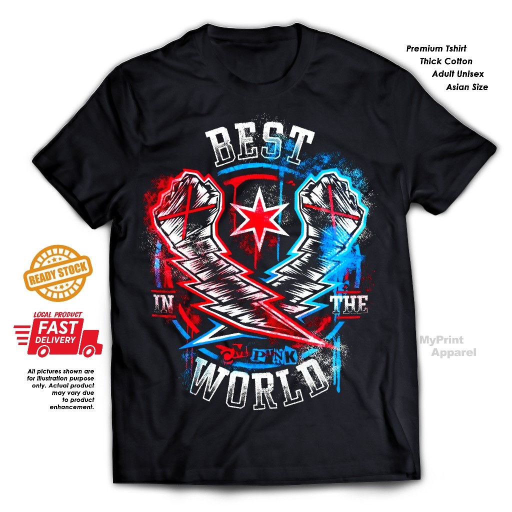 T-shirt WWE CM Punk « Best In The World » – Noir, Pour Hommes – Coton Doux, Coupe Classique