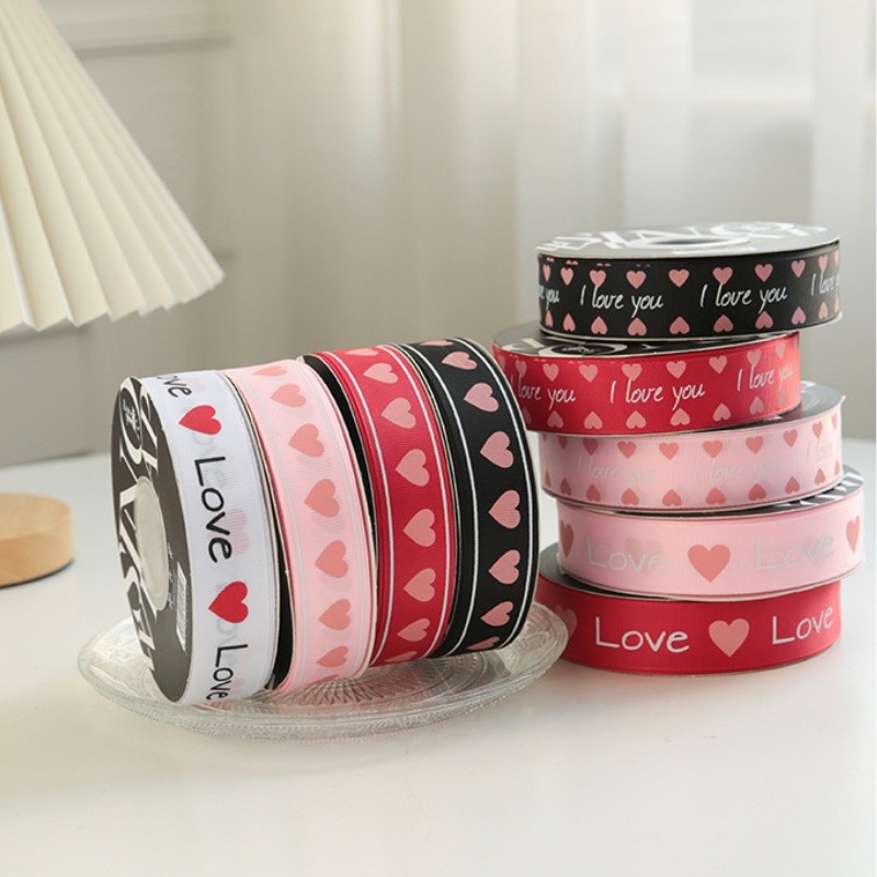 Valentine's Day Ribbons Pink Satin Ribbon Heart Ribbon for Gift ...