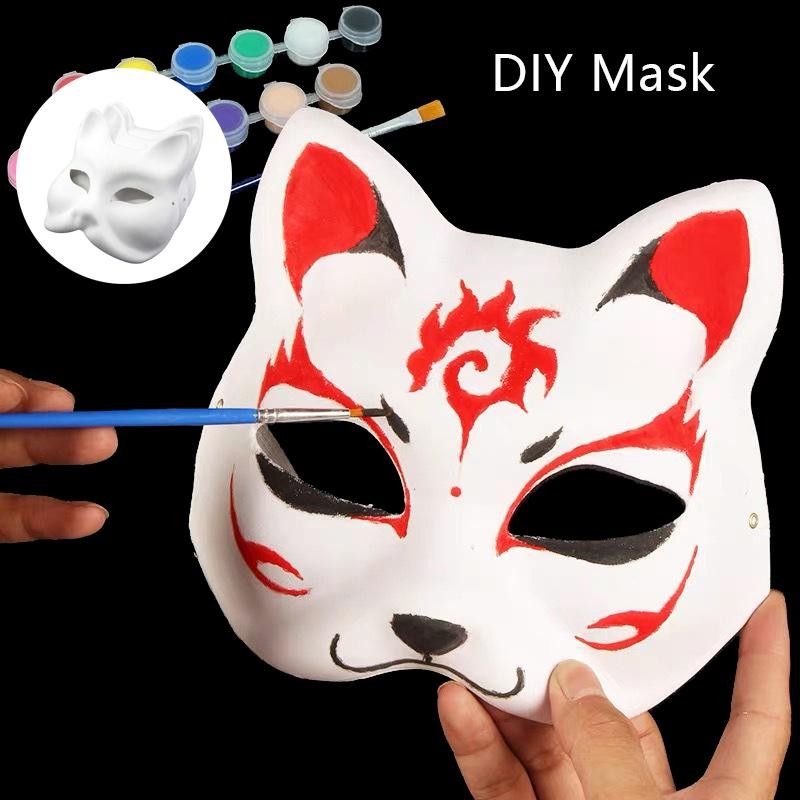 Hiint Anime Foxes Mask Japanese Cosplay Rave Hand-Painted Animal Half ...