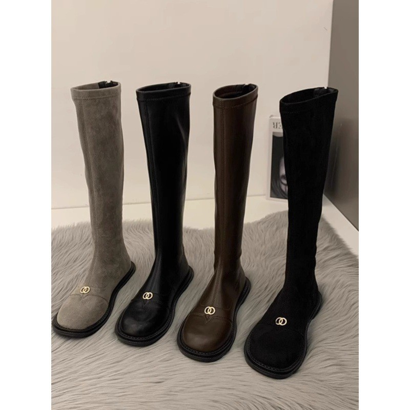 Women's Boots round Toe Flat Bottom Boots High Leg Boot Classic Style ...