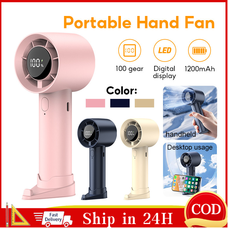 Handheld fan Adjustable 100Gear Speed Digital Display Rechargeable Fan ...