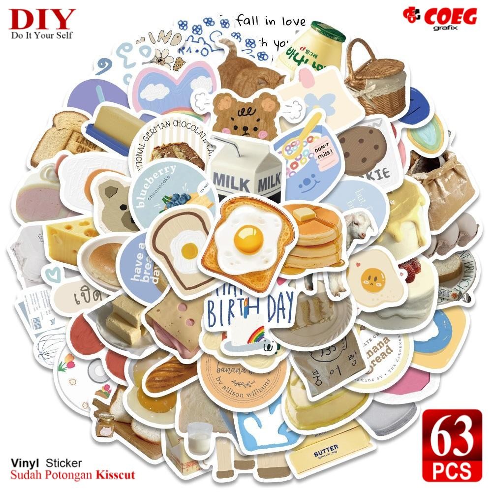 HP [63PCS] Cg32 Series Bread Butter Aesthetic Stickers | Waterproof ...