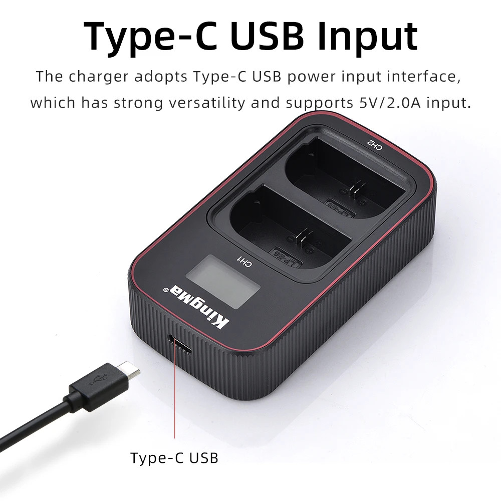 2 Batterie LP-E6NH 2600mAh + Doppio Caricabatterie USB-C Per Canon EOS R5, R6, 5D IV E 7D II - 4