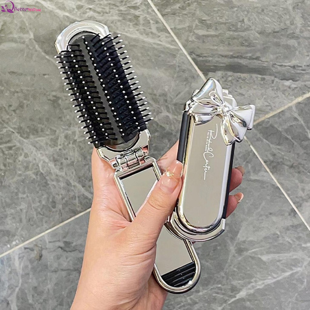 Travel Folding Hair Brush with Mirror Folding Pocket Hair Brush Mini ...