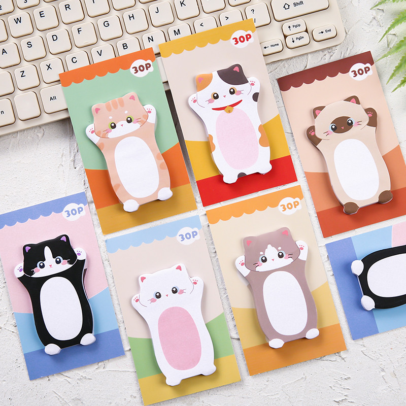 30 Sheets Lovely Cartoon Cat Style Sticky Notes School Office Portable ...