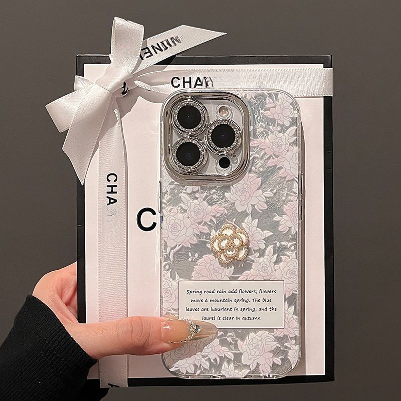 For iPhone 11/12/13/14/15/16 Pro Max Case Elegant pink flower creative ...