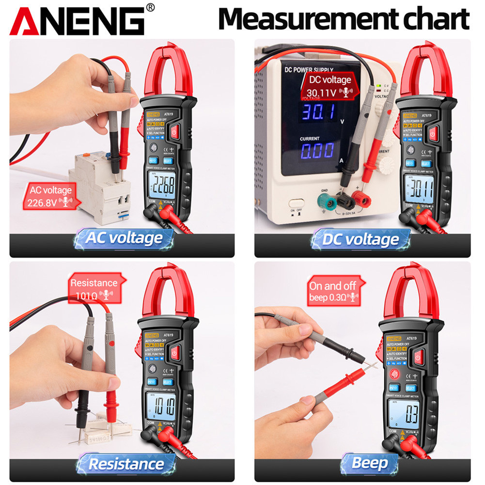 AT619 Ammeter Clamp Meter 4000 Counts Clamp-On Amp Meter Measurement ...