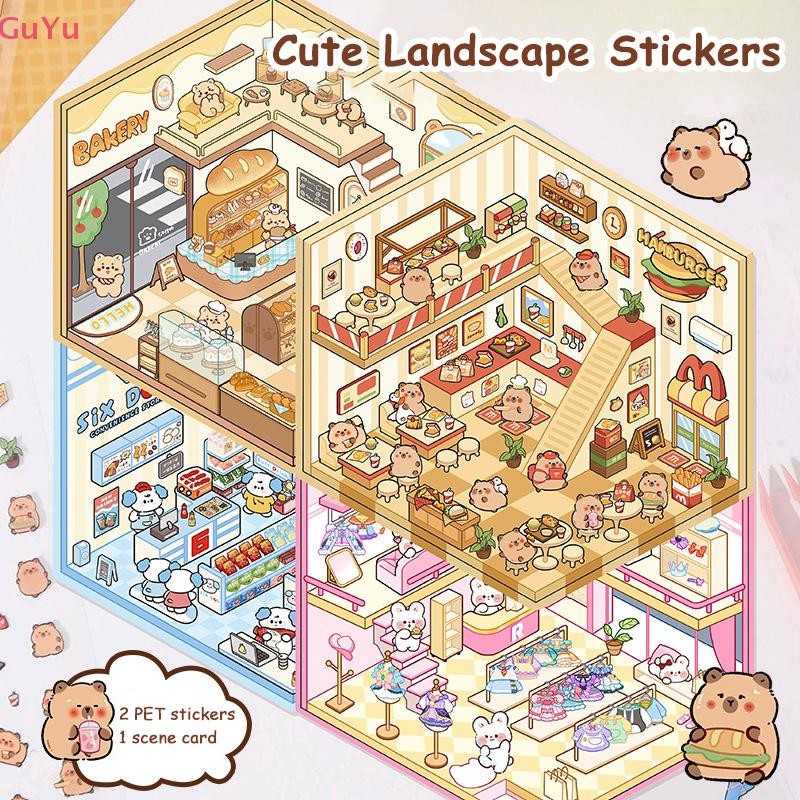 GUYU 1Set Creative 3D Simulation Cabin Stickers Cute Cartoon Handmade ...