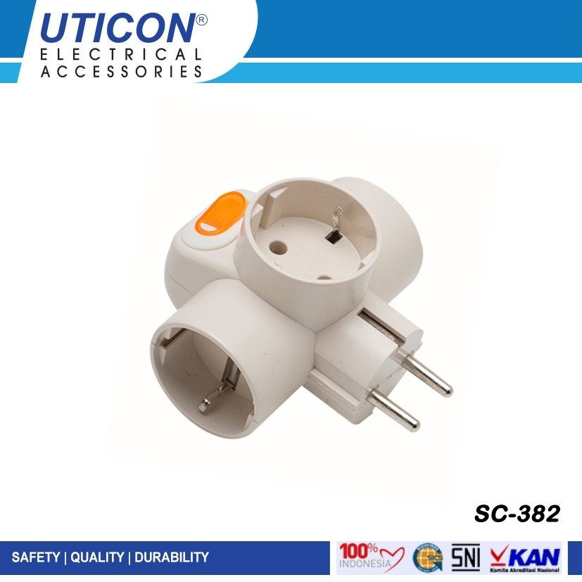 UTICON SC-382 Grounded T-Plug 3-Prong Socket with On-Off Switch SNI ...