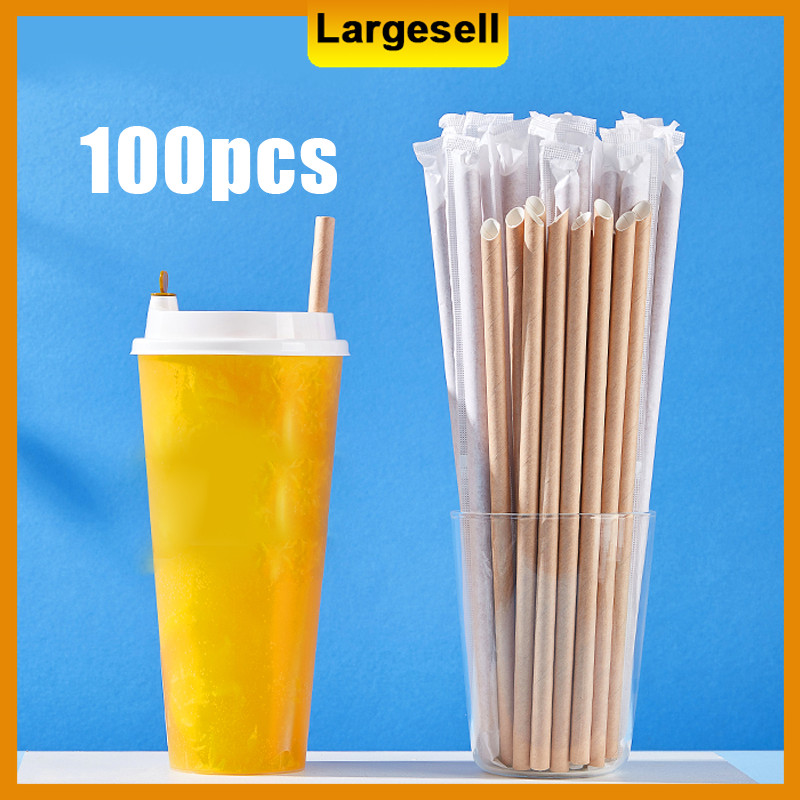 100Pcs Sugarcane Straw Individually Wrap Biodegradable Paper Straw 6mm ...