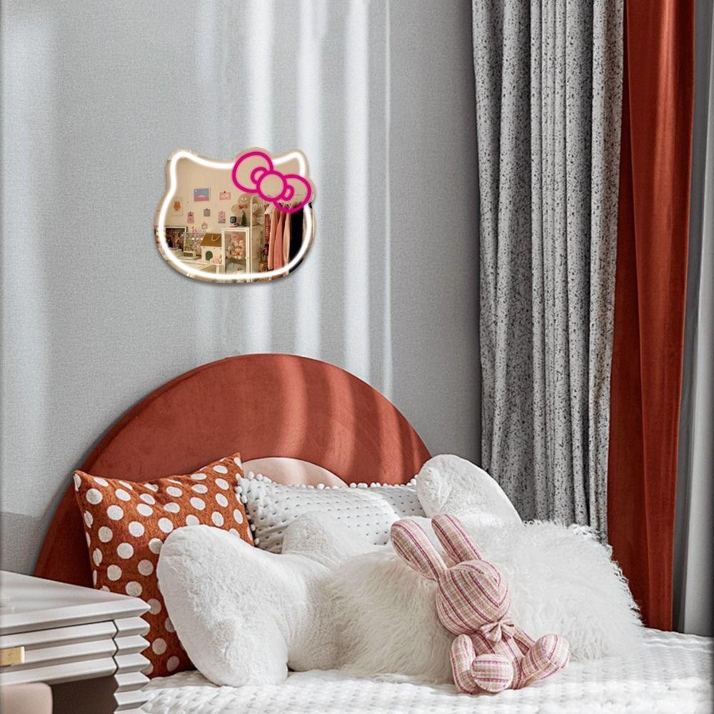 MCJSGSP Anime Hello Kit Mirror With Light Neon Signs For Wall Decor, Neon Mirror With Dimmable For Teen Girl Gift,Makeup Mirror Neon Sign Room Decor (9.4 * 11.9 Inch