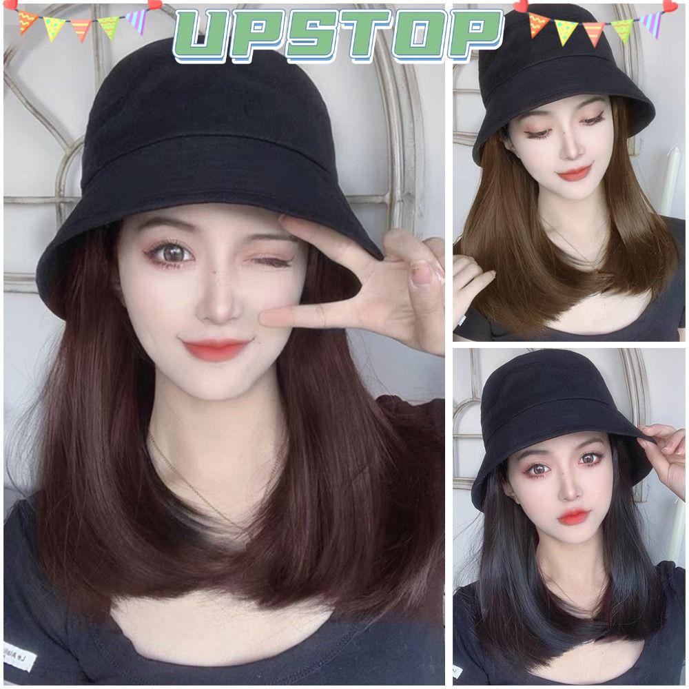UPSTOPBO Fisherman's Cap Wig Woman Adjustable Hat With Hair Extend ...