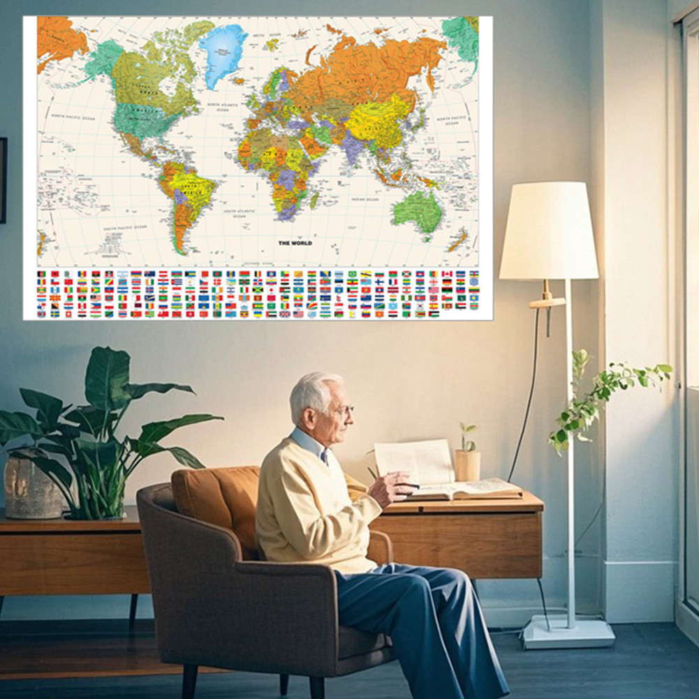 World Map-Countries with Cities,Wall Hanging,Educational Decor,for ...
