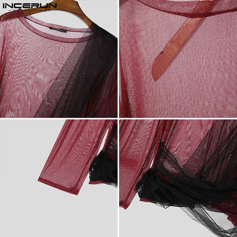 INCERUN Men Vintage Fashionable Glitter Ribbon Design Loose T-Shirts ...