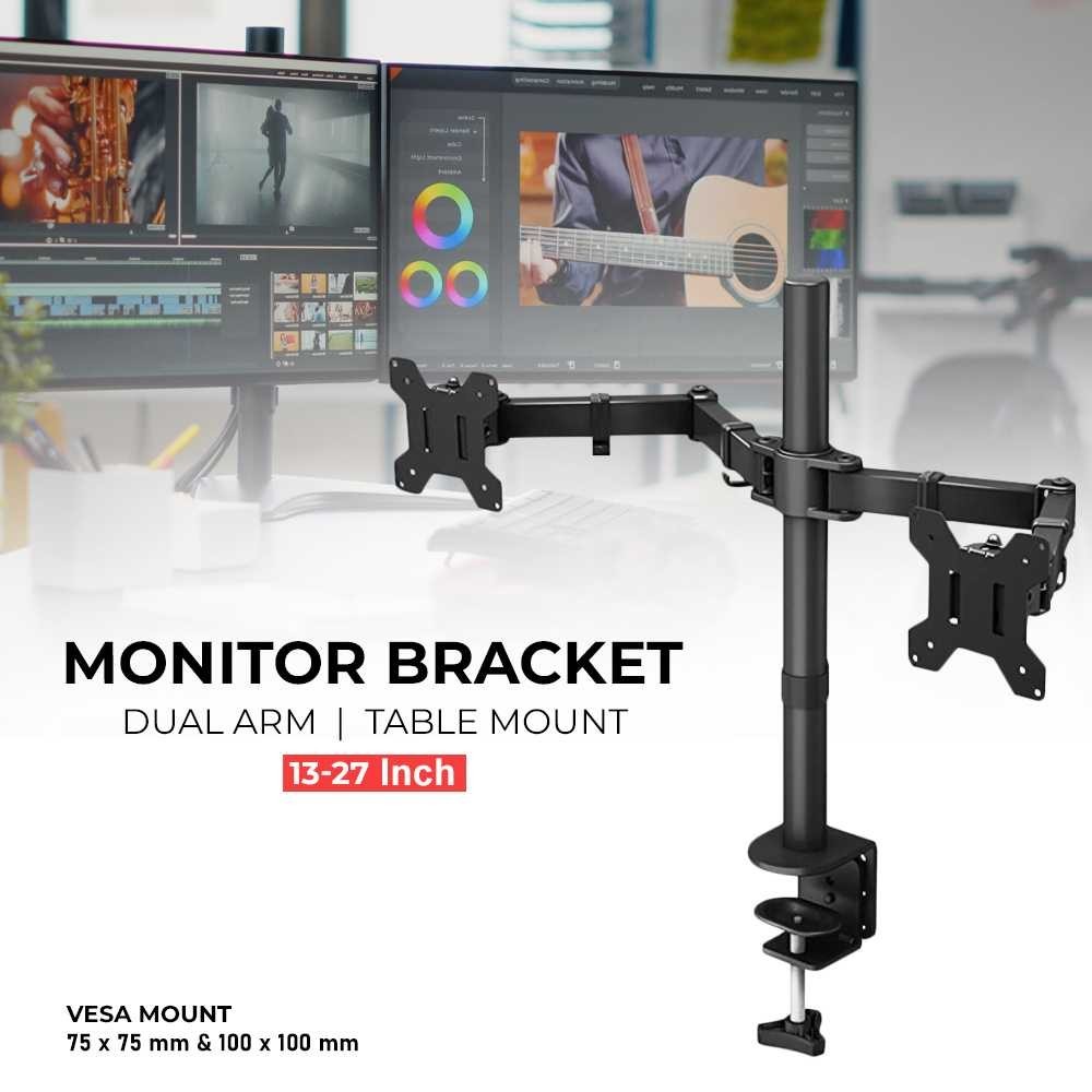 Monitor Bracket Table Mount Dual Arm VESA 100 x 100 13-27 Inch TV Dual ...