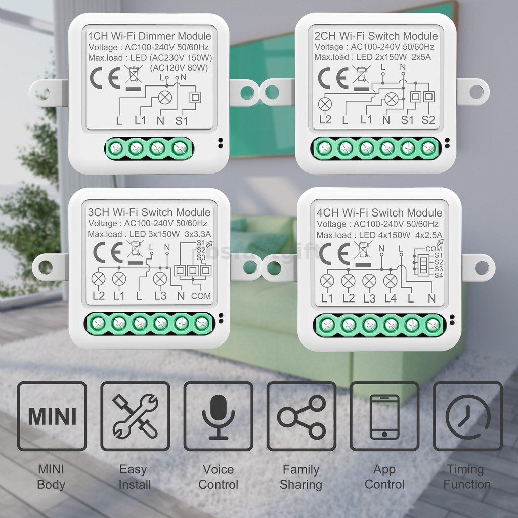 Tuya WiFi Smart Switch Module Electrical Switching 1/2/3/4Gang Lighting ...