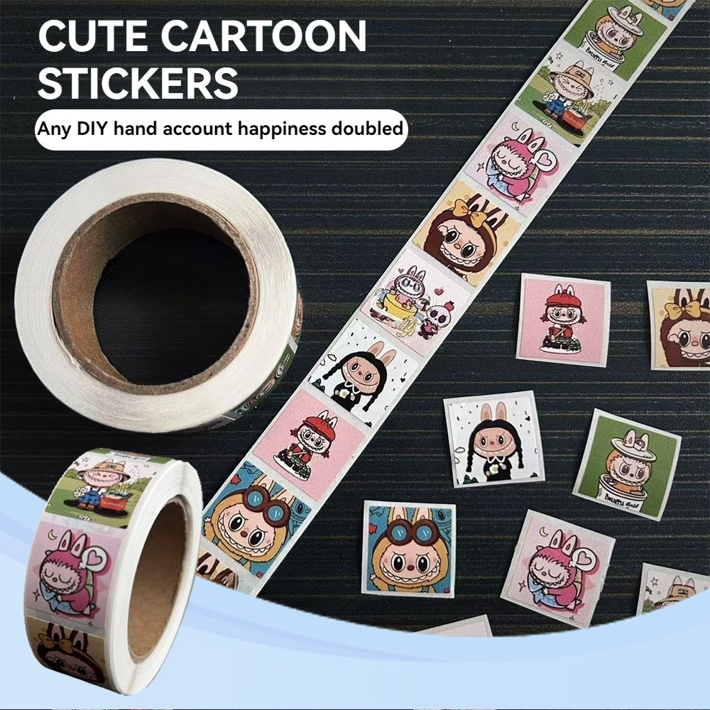 Labubu DIY cute cartoon roll stickers packaging sealing stickers ...
