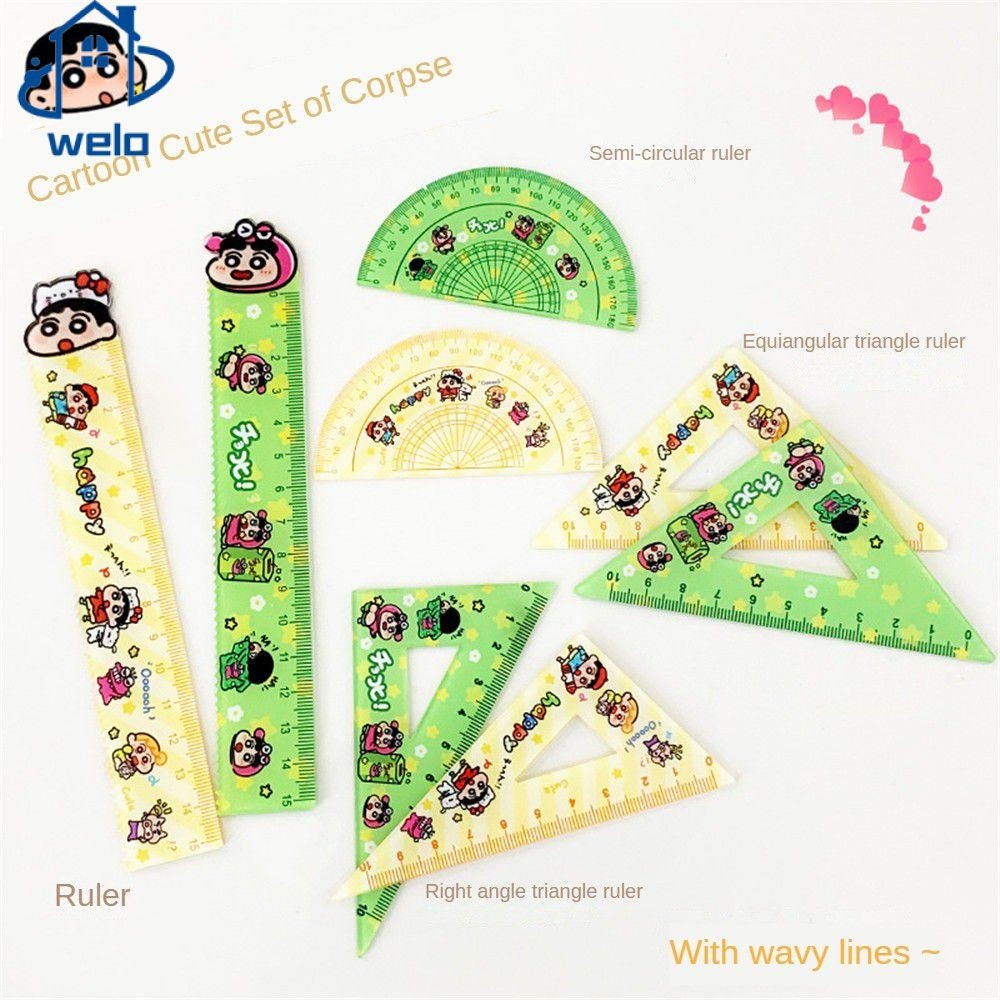 WELO Crayon Shin-chan Ruler Set Acrylic Cute Measuring Trigonometric ...