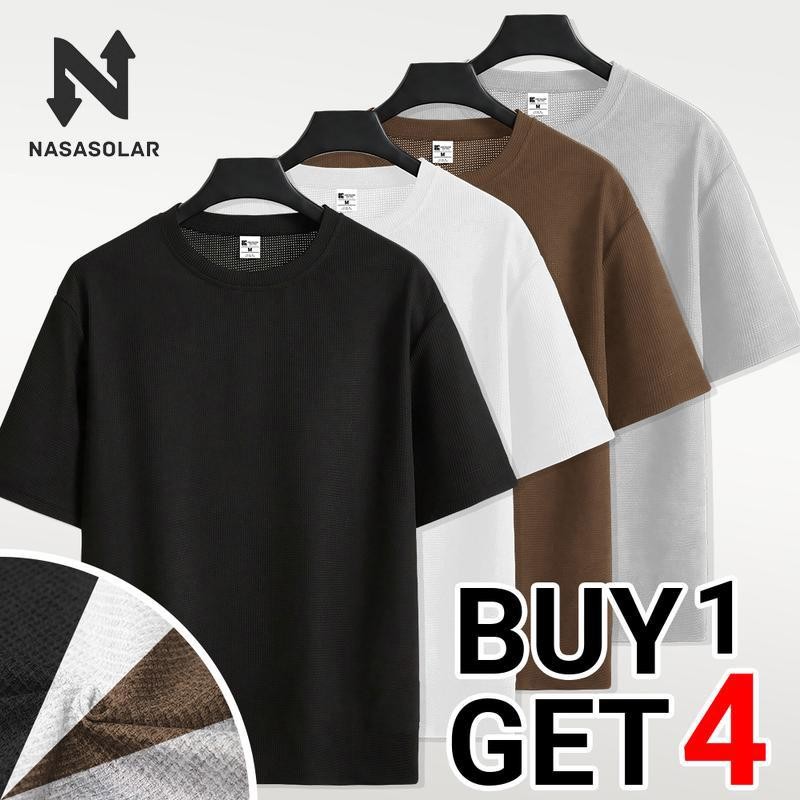 [Buy 1 Get 4]Waffle Unisex Oversized Tshirt Clothes Menswear Round Neck Short Sleeve Plain T-shirt