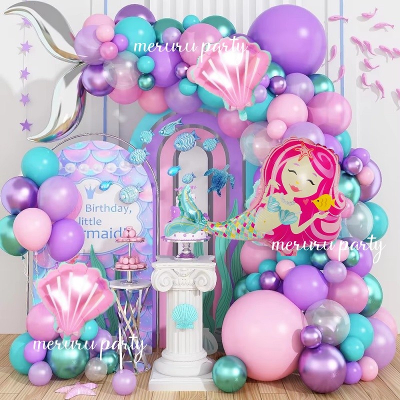 Little Mermaid Theme Balloons Garland Mini Shell S-Tail Under The Sea ...