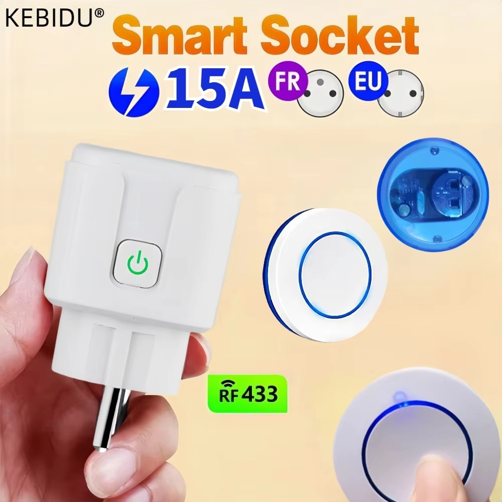 433 MHZ AC 110V 220V Wireless Remote Control Smart Socket EU Plug Wall ...