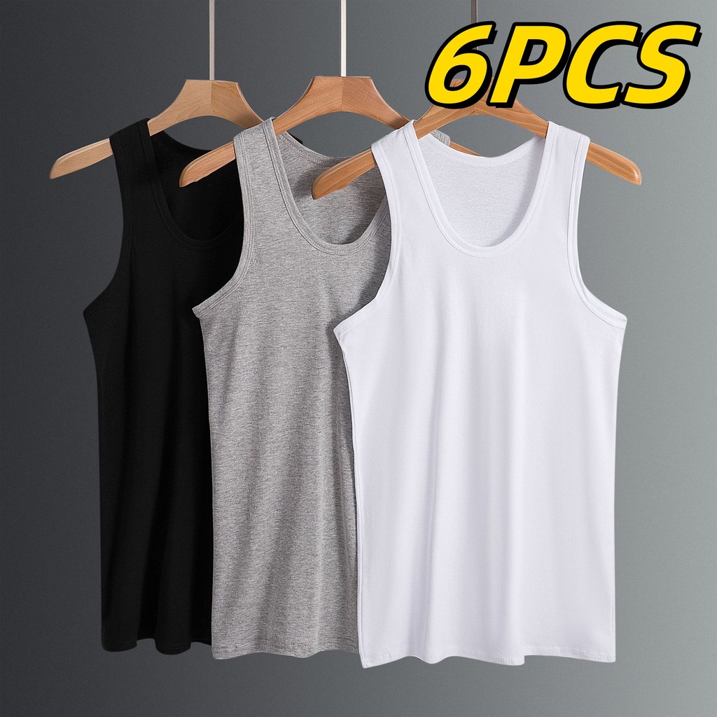 6/12PCS Men's sleeveless vest sports casual solid color inner wear ...