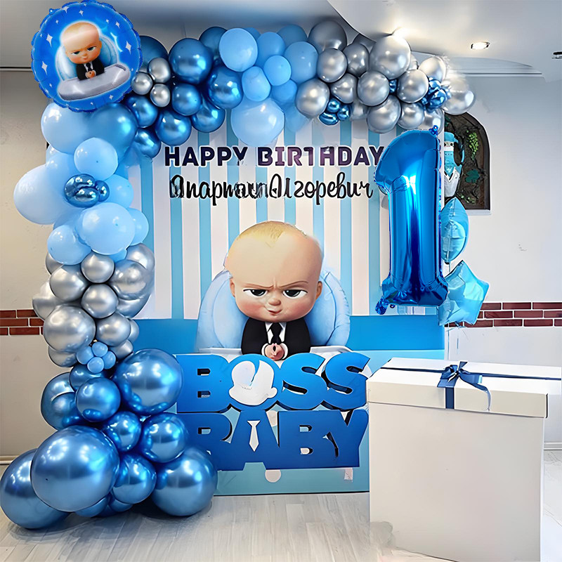 1 set Baby Boss Theme Balloon Blue Silver White Latex Balloons arch kit ...