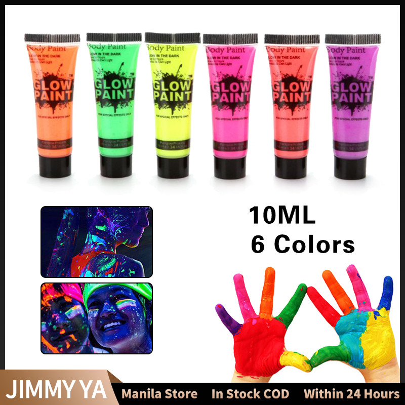 6 Tubes 25ml Glow Blacklight Neon Face and Body Paint Neon Fluorescent ...