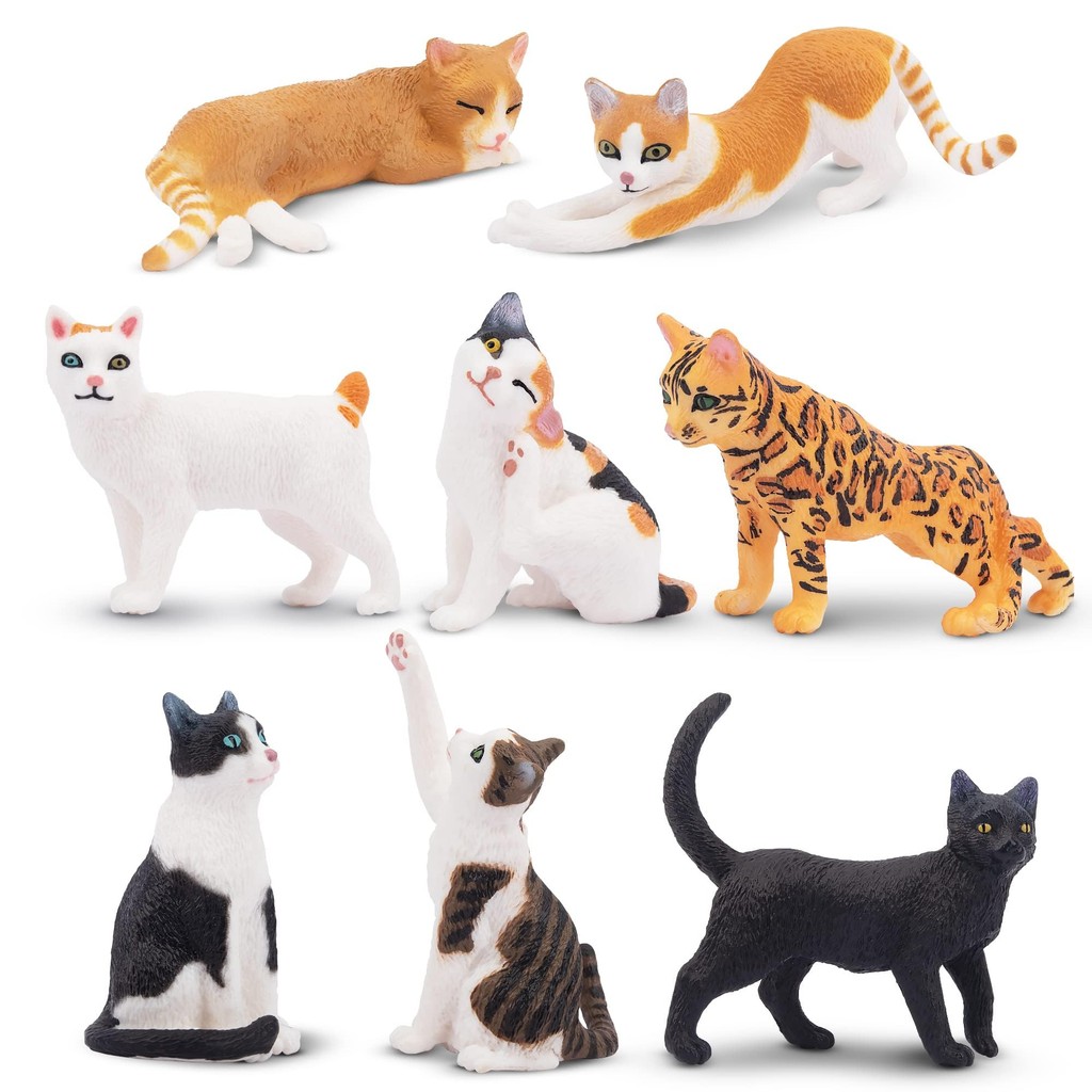 TOYMANY 8PCS Cat Figures Animal Figures Cute Cat Realistic Animal ...