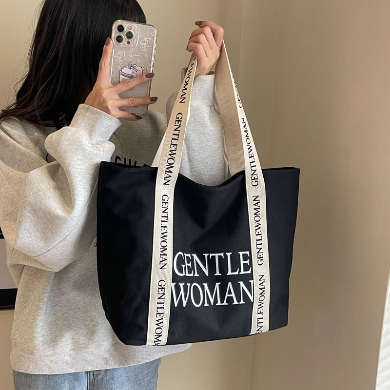 New Fashion Canvas Tote Bag Casual Shoulder Bags With Zipper For Women ...