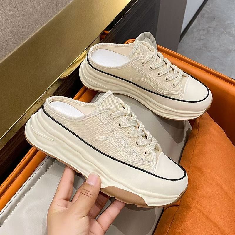 Half shoes for women half slippers Slip On Platform Flat Casual canvas ...