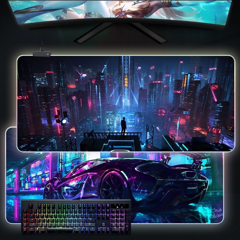 R RGB Luminous Mouse Pad Cyberpunk Oversized Game Gaming Table Pad Punk ...