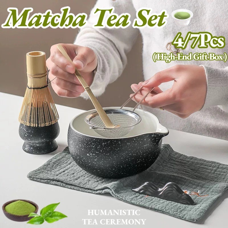 4/7Pcs Matcha Tea Set Traditional Japanese Pouring Spout Matcha Bowl ...