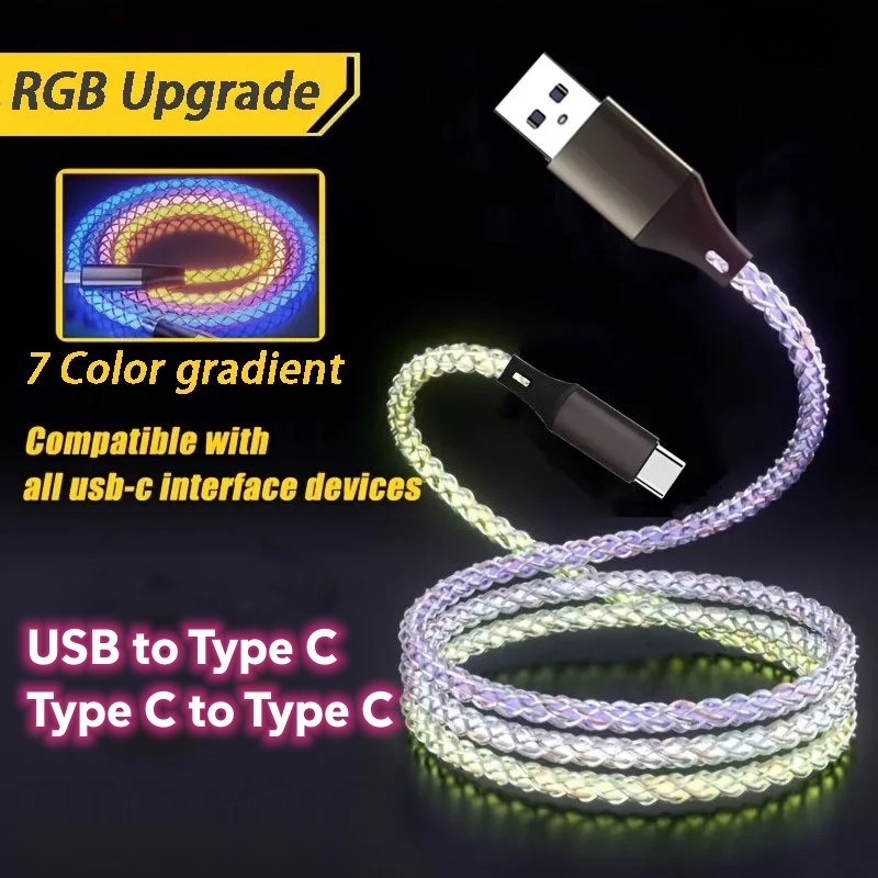 Twitch Multi-color LED RGB Light Gradient USB to Type C Cable Type C to ...